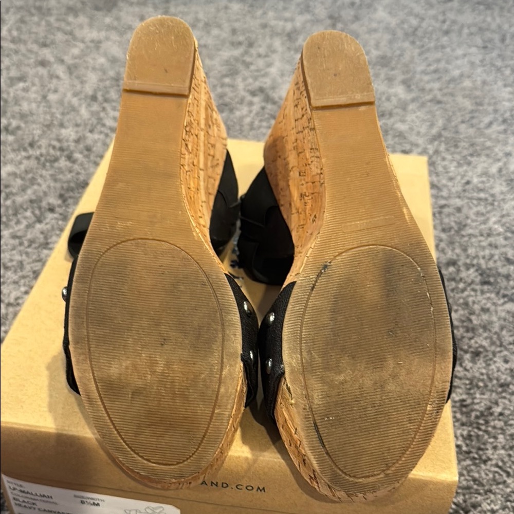 Lucky Brand Black and Tan Wedges with Cork Platform Size 8.5 M • EUC - Picture 6 of 10
